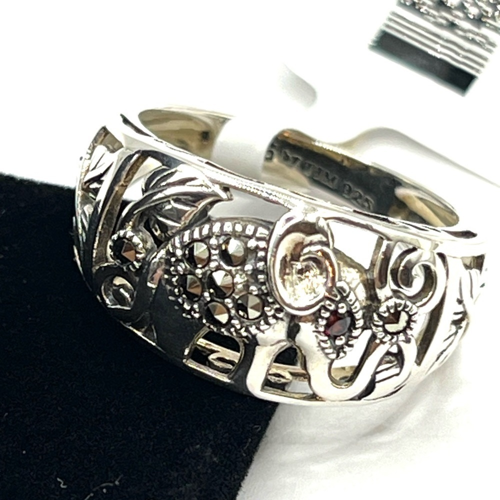 Sterling Silver Elephant Ring Marcasite Garnet Sterling Silver Ring Size 6 - Picture 4 of 12